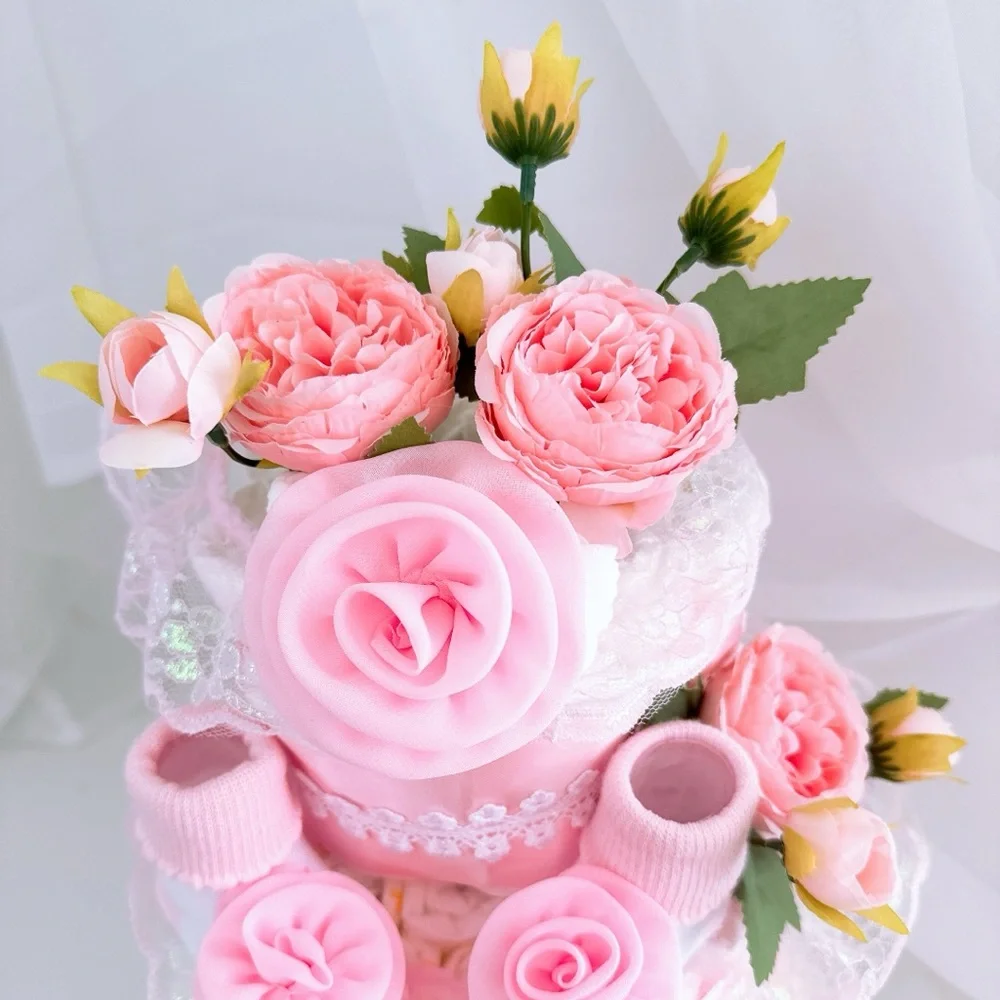 Baby Girl Diaper Cake, Flowers Baby Shower